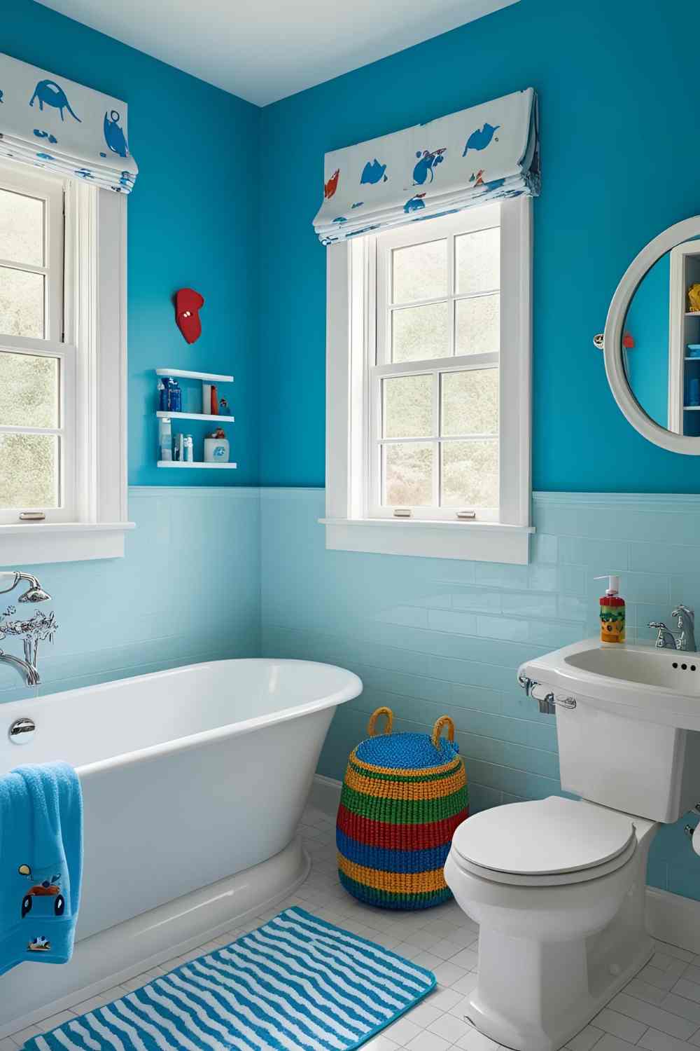 6 Refreshing and Cool Kids' Bathroom Ideas with Blue Walls