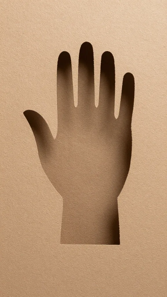 Closeup of one raised paper cut-out shadow on textured craft board