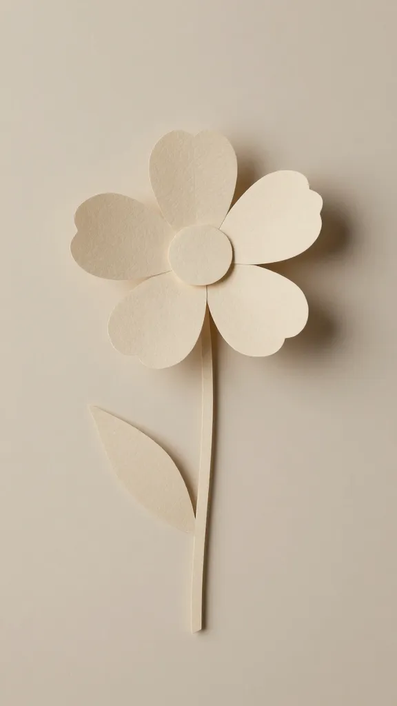 Closeup of a single craft-paper stem flower with subtle shadow