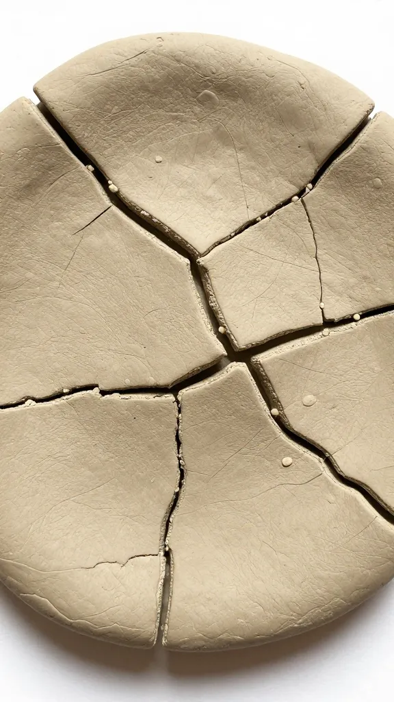 closeup of air-dry clay texture cracking under natural light on white background