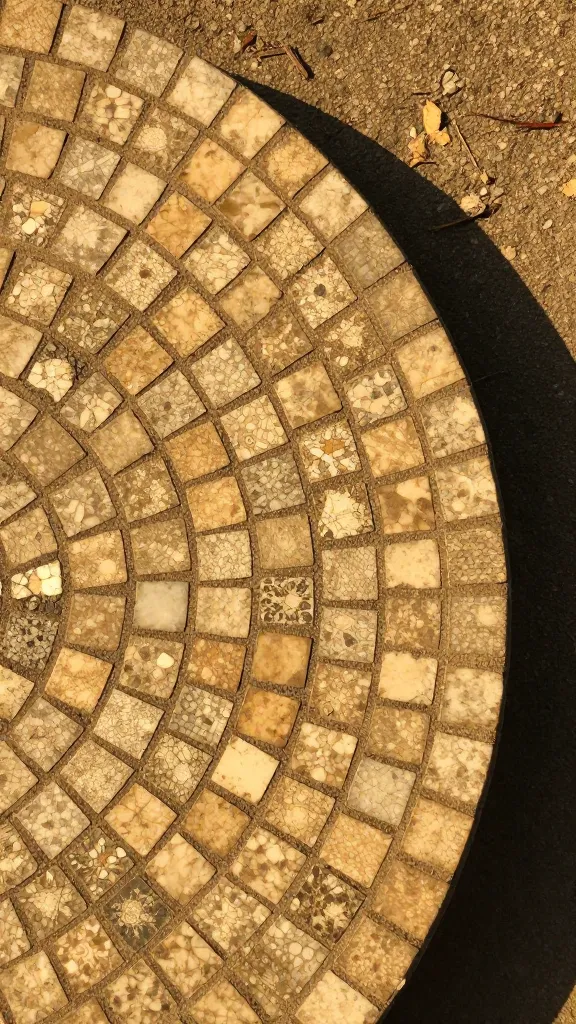 closeup of a single curved mosaic stone under autumn light
