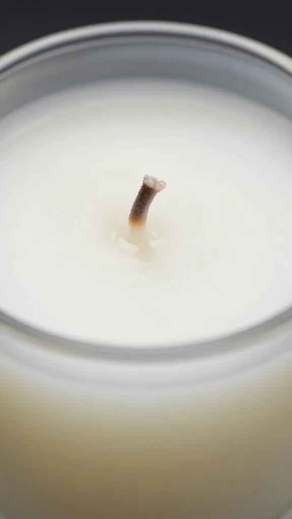 Closeup of a single seashell candle with wick centered