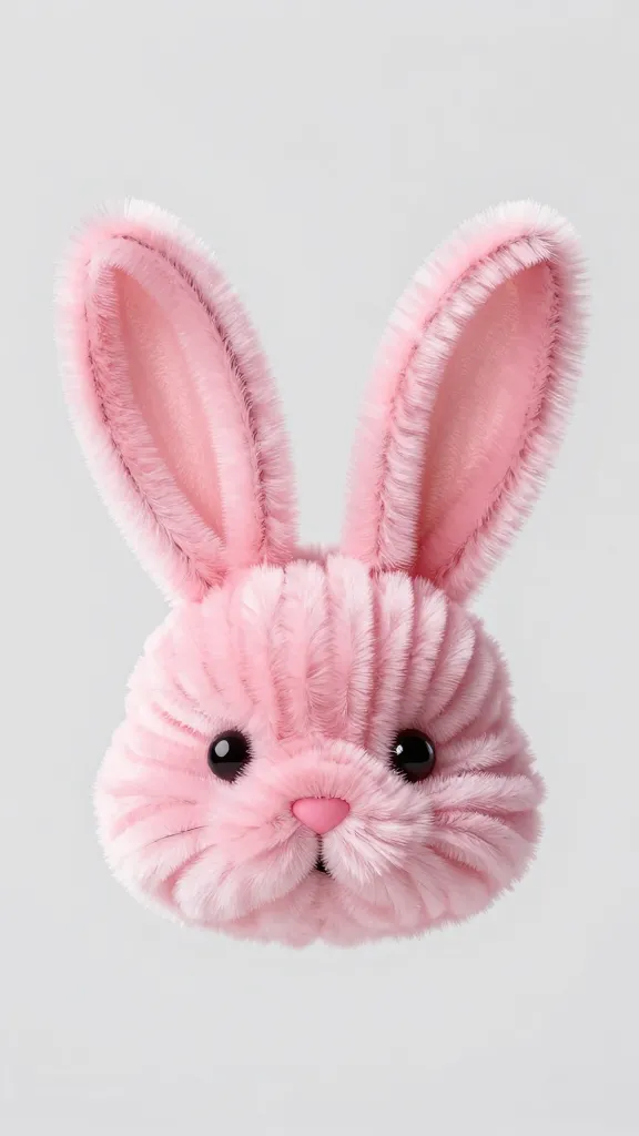 Close-up of a single pink pipe cleaner bunny head with a tiny nose