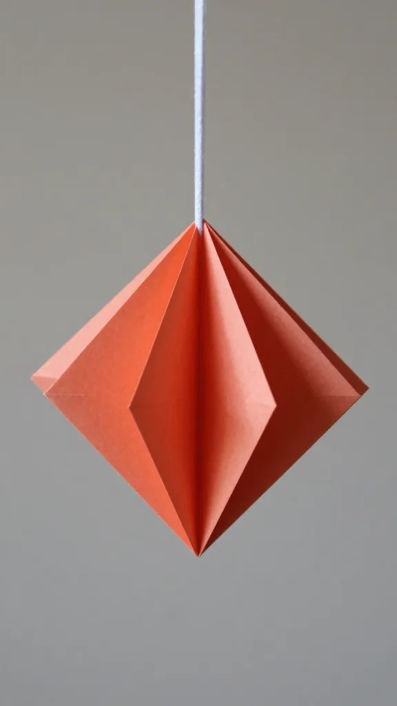 closeup of a single folded paper ornament in progress