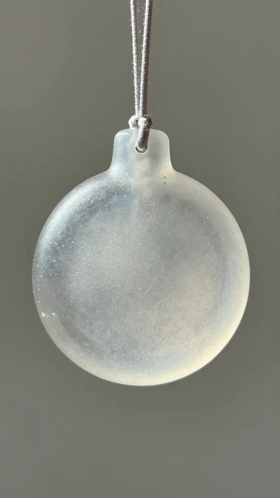 Closeup of a lone translucent air-dry clay ornament with delicate texture