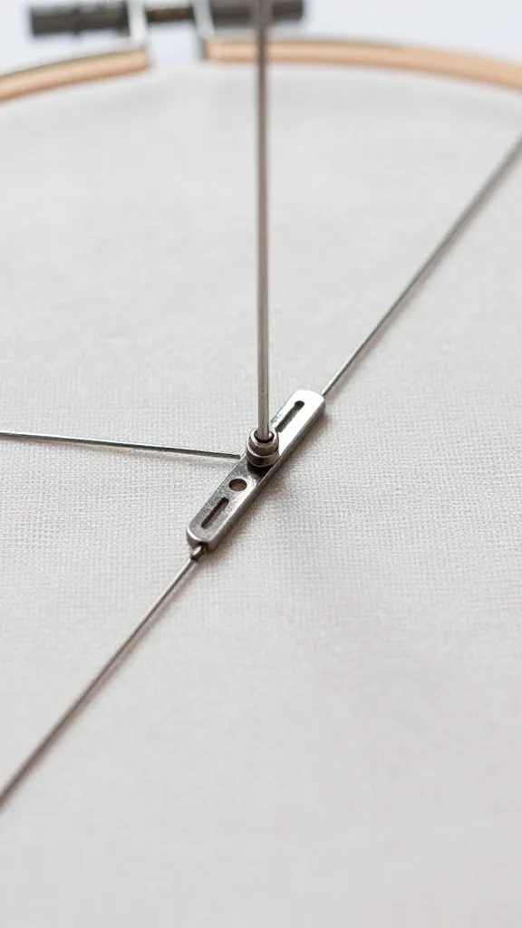 Extreme closeup of a precise embroidery hoop alignment
