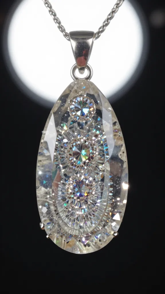 closeup resin pendant sparkling under bright studio light