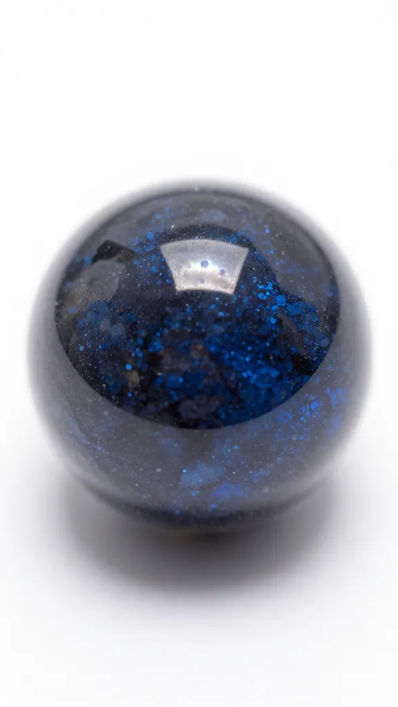 closeup resin jewelry bead with glitter in glassy gloss finish
