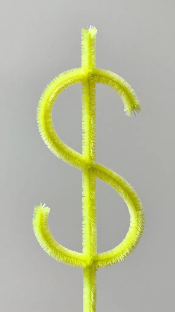 Closeup of a single bright pipe cleaner forming a whimsical loop sculpture