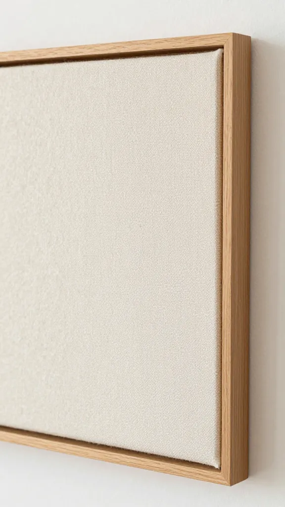 Focused image of a felt wall hanging detail on cotton canvas with wooden frame
