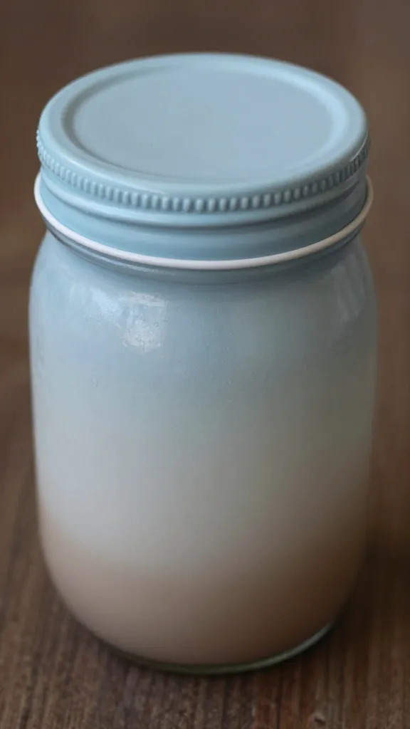 Closeup of a single mason jar with chalk-painted ombre lid