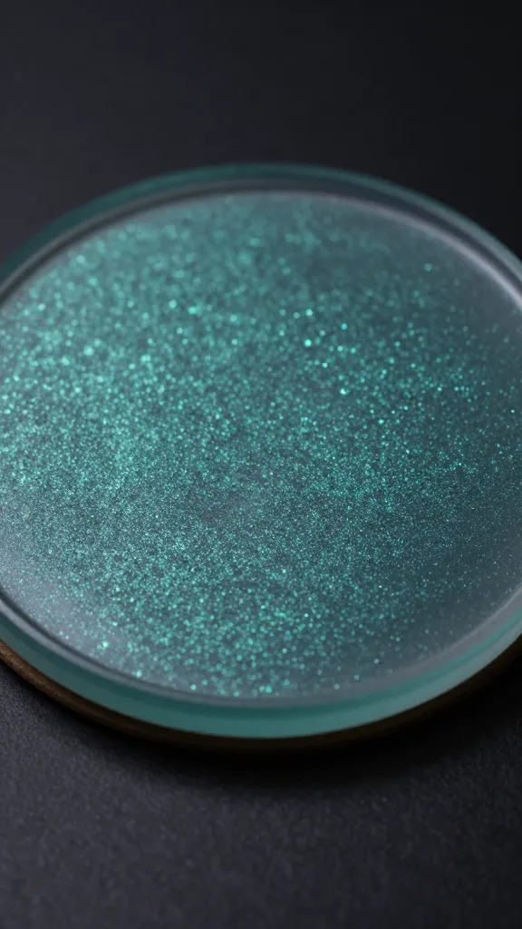 Macro shot of a single resin coaster with glow powder
