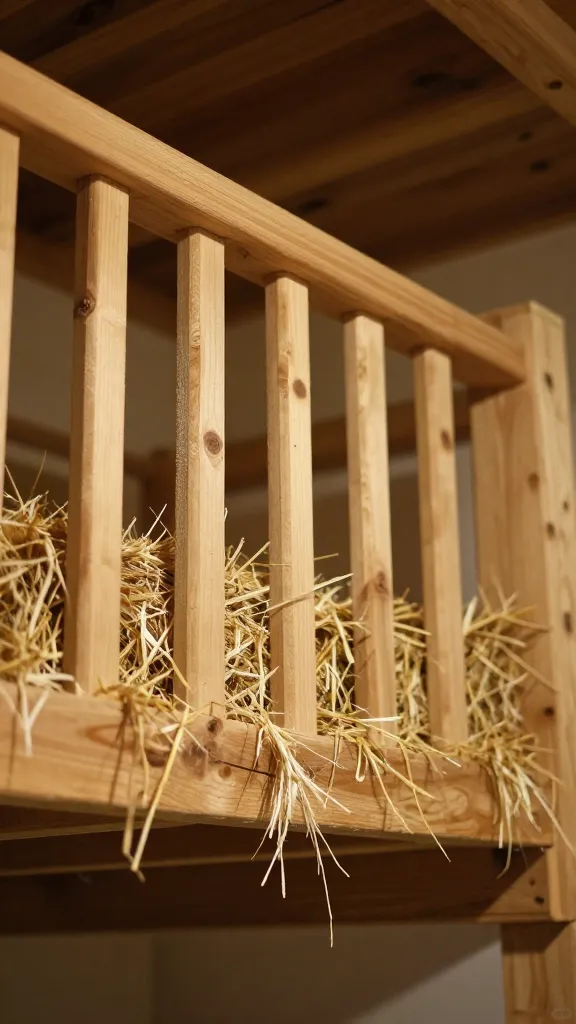 Closeup of hayloft loft railing in warm lighting
