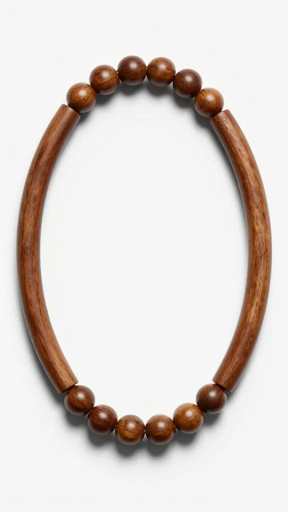Closeup of a single wooden hoop with seed beads, soft shadow isolation