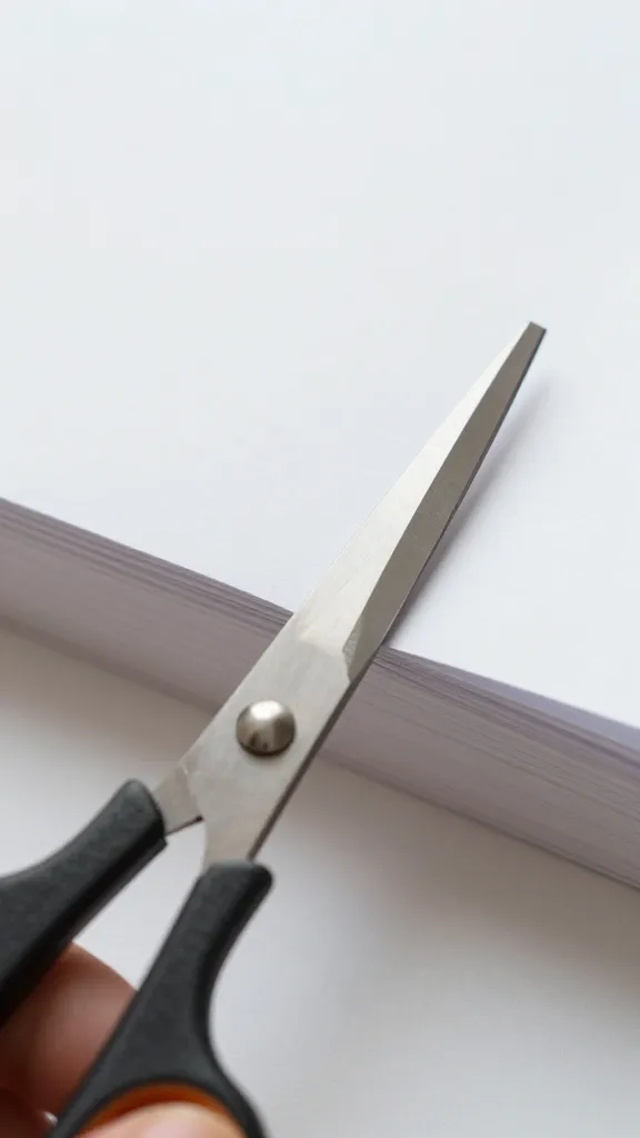 closeup of scissors cutting a precise card-fold line