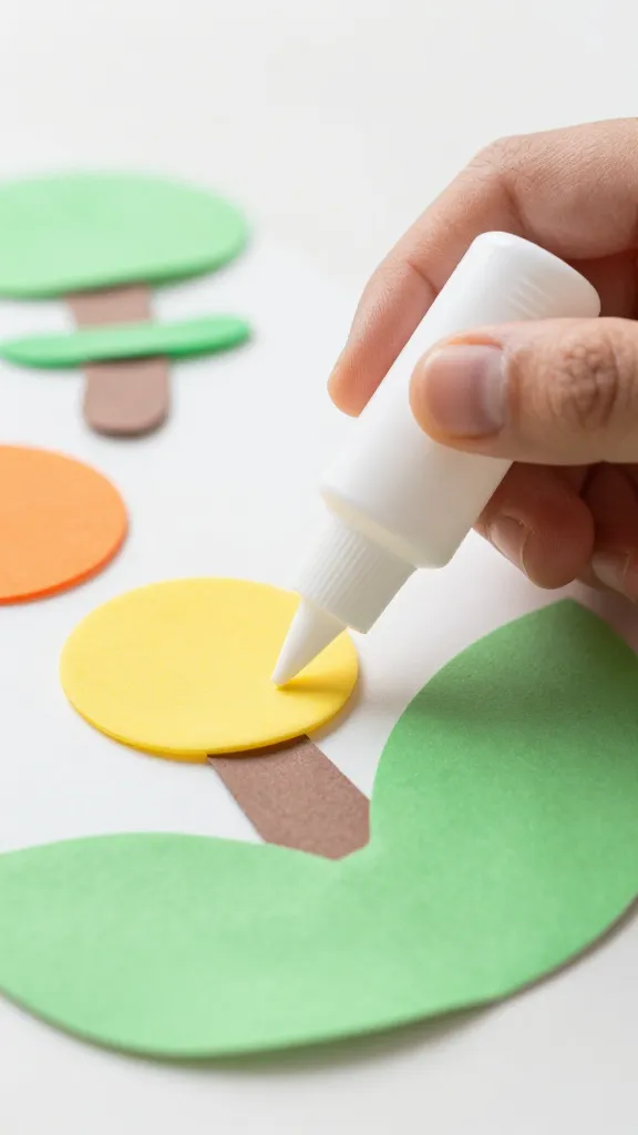 closeup of a handmade DIY kid's craft in progress with glue bottle