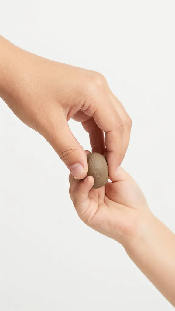 Closeup of a kid’s hand pinching clay on a plain studio backdrop